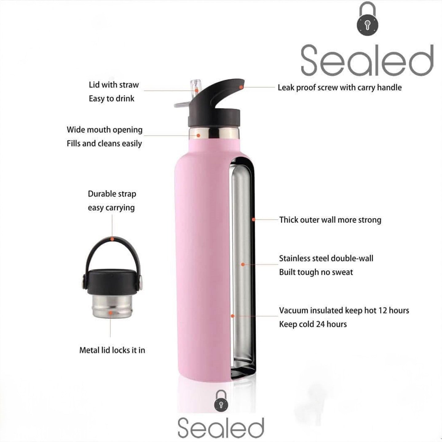 Sealed Bottle 500 ML Pink مطرة سيلد 500مل